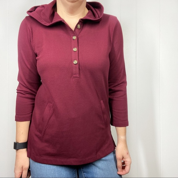 Lands' End Tops - Lighthouse by Lands End Burgundy Henley Hoodie Top